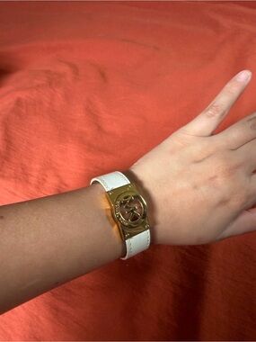 Michael Kors White Leather Bracelet Watch with Gold MK Plaque